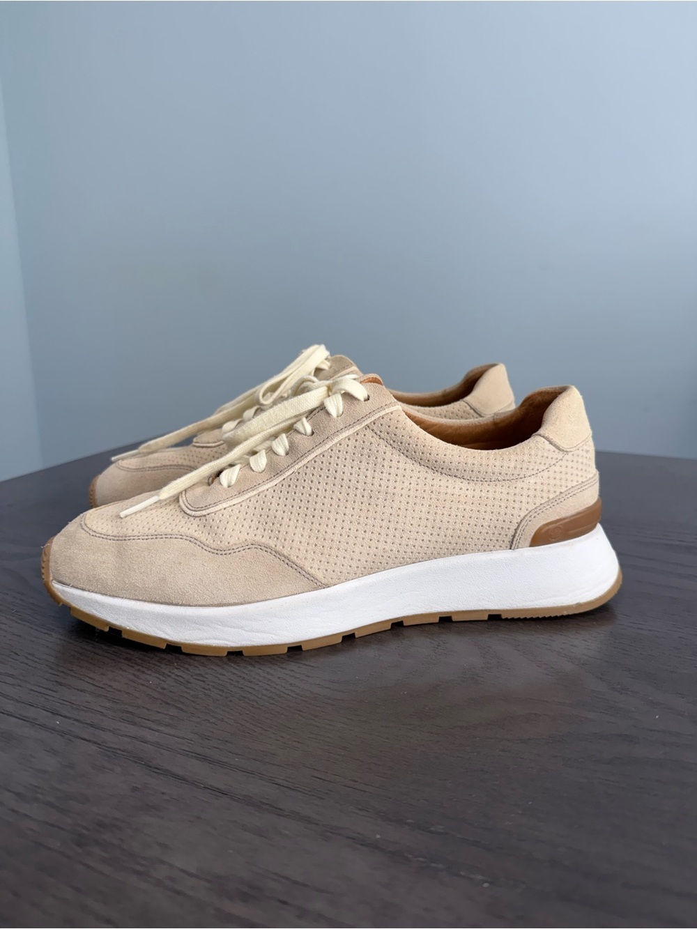 Peter Millar Men’s Perforated Suede Sneakers Beige Cream Size 10,5